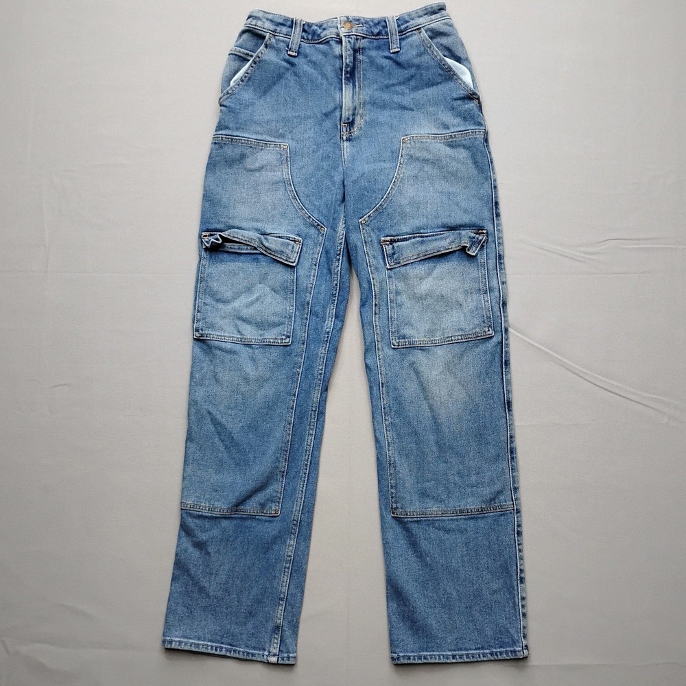 Hollister Ultra High Rise Cargo Jeans Womens 7R W28 Medium Wash Straight Leg